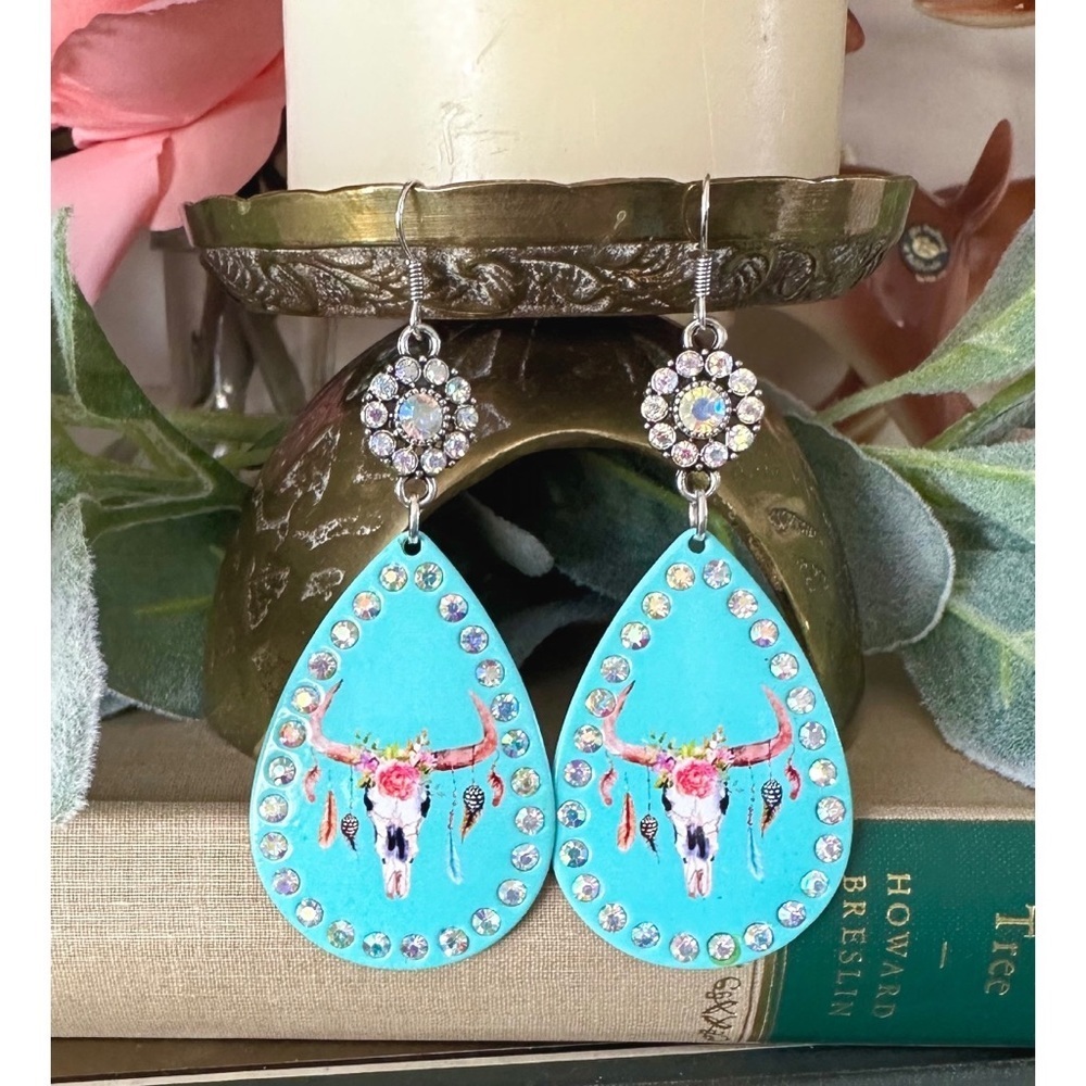 Blue cow Skull earrings